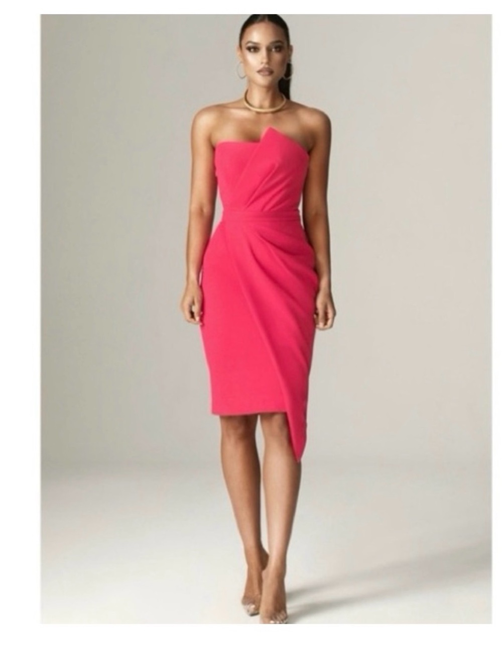 NWT Alieva Eliana Crepe Corset Décolleté Midi Dress in Fuchsia